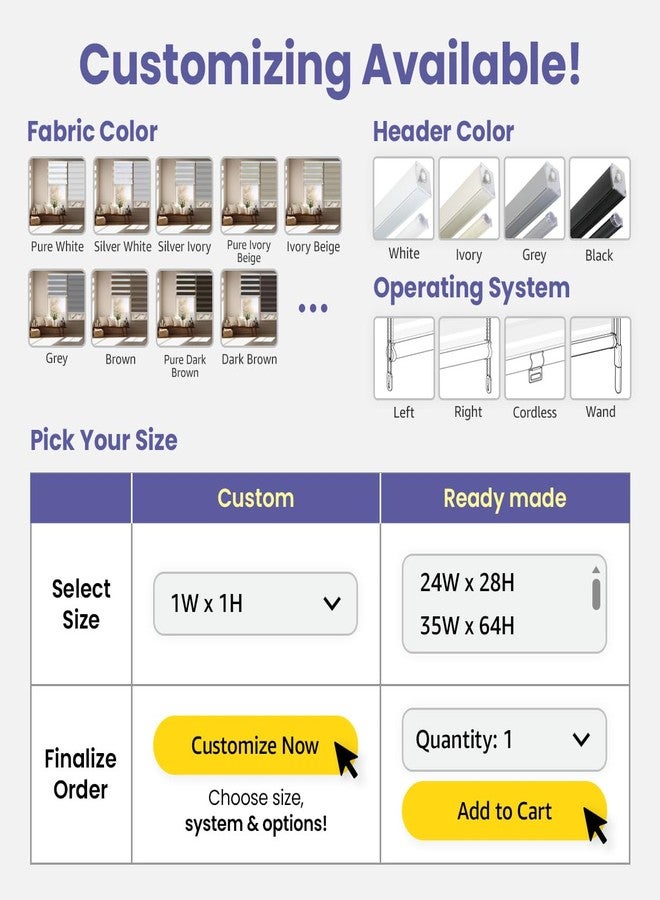 FOIRESOFT Standard Cordless Blackout Zebra Roller Shades and Blinds for Windows [Bonita, Grey, W 33 x H 64 inch] Dual Layer Sheer Room Darkening, Select 1x1 for Custom - Image 2